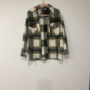 Zara Checkered Coat in Cream and Olive